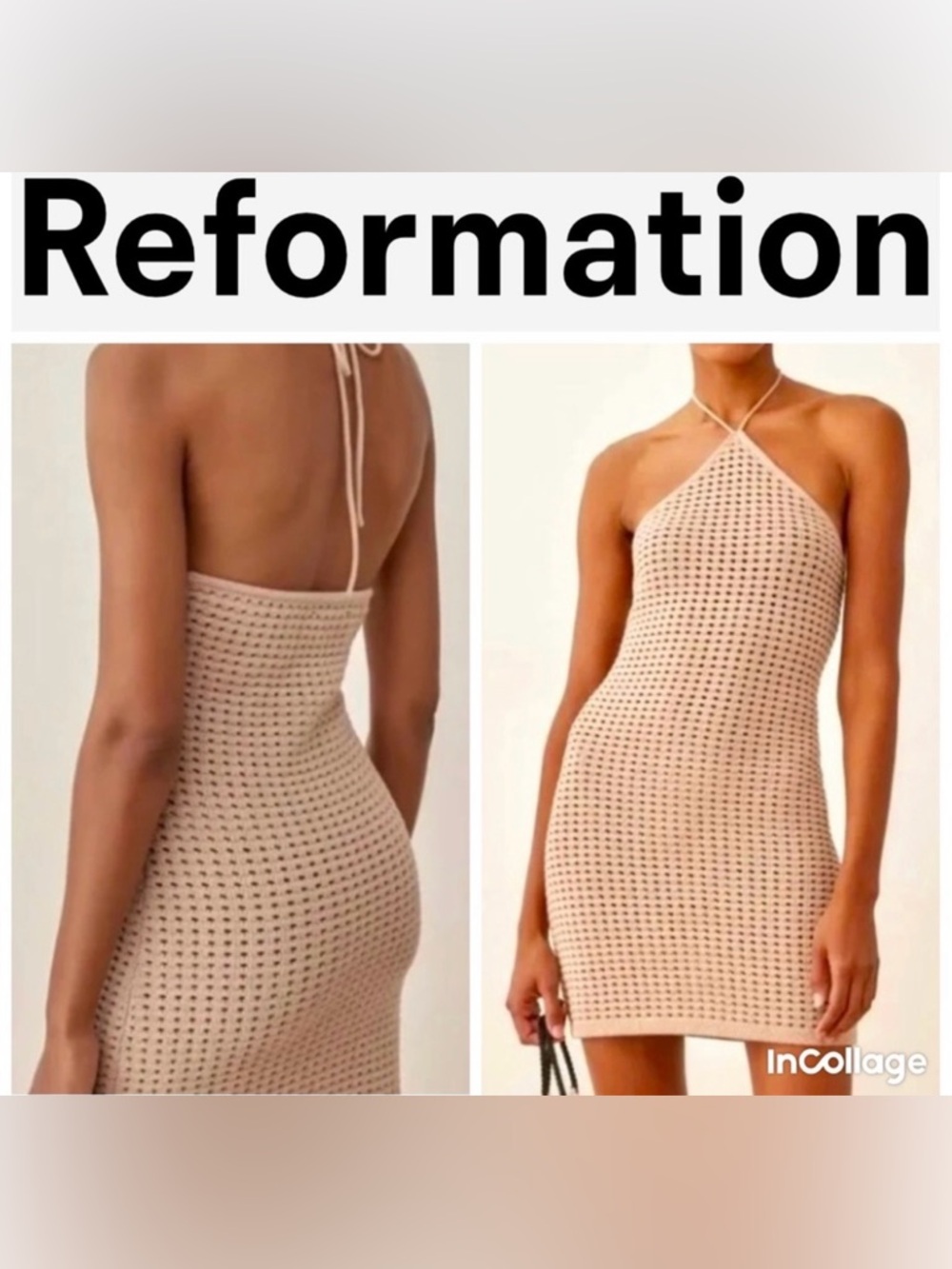 Reformation Martel Open Knit Nude Halter Mini Dress